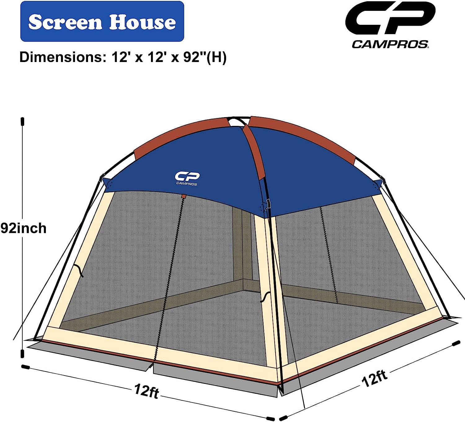 CAMPROS Screen House Room Camping Tent 12 x 12 Ft Canopy Tent Screen Shelter Gazebos Outdoor