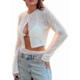 thumbnail image 2 of Women'S Cardigan Hollow Out Button Front V Neck Long Sleeve Knit Crop Sweater Top Milky White S, 2 of 10