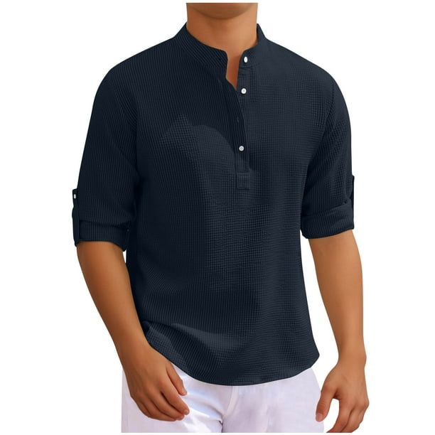 pstuiky mangas largas para hombre, Camisa informal de moda para hombre, con cuello en V y mangas cortas, transpirable y con botones. camisetas de hombre xxxl