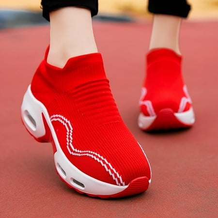 

Lightweight Solid Air Cushion Work Sneakers Casual High Impact Knitted Slip On Socks Sneakers Women s Footwear