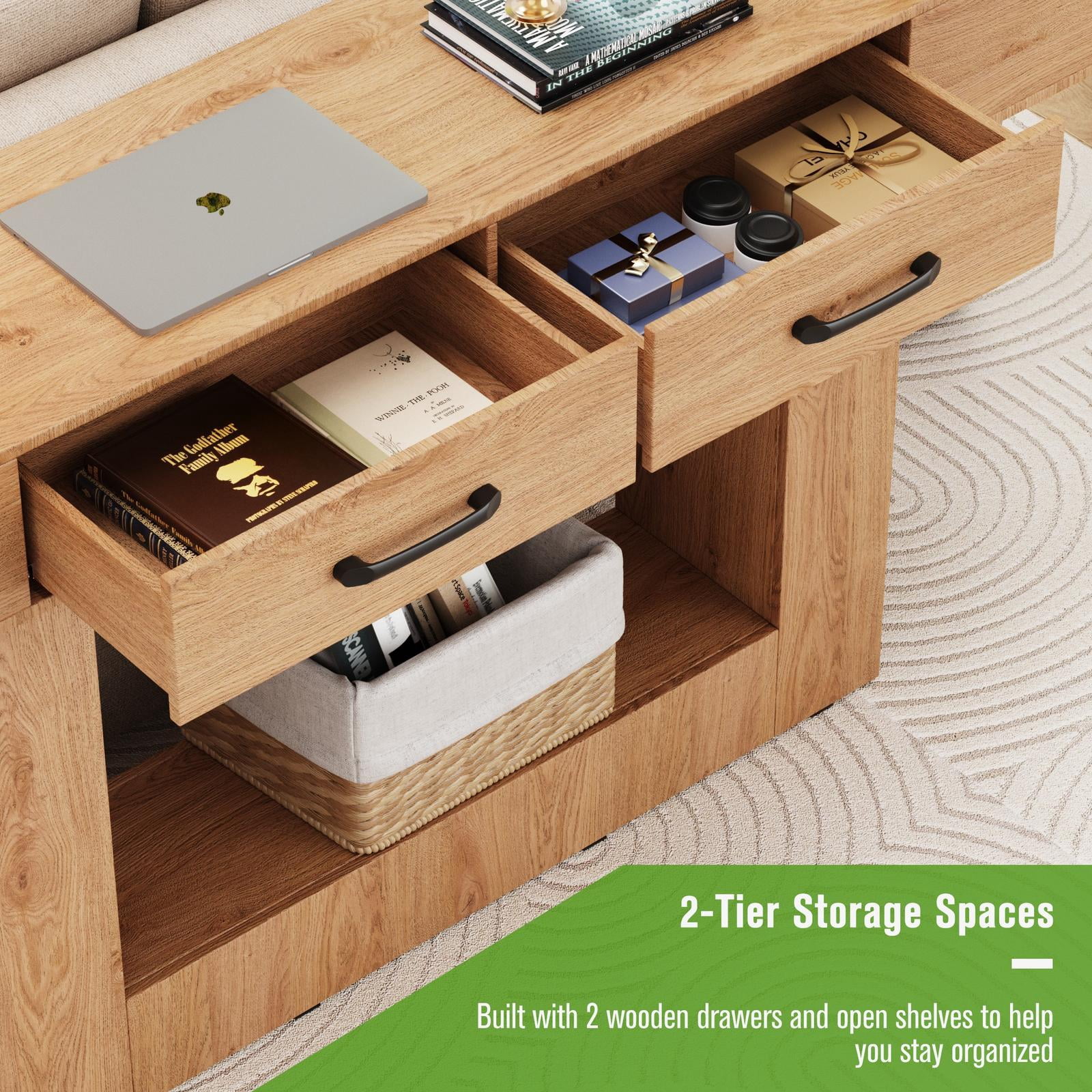 Console Tables for Entryway, Holaki 63" Long Console Table, Modern Farmhouse Entryway Table with Outlet, LED Strip & 2 Drawers for Living Room Office