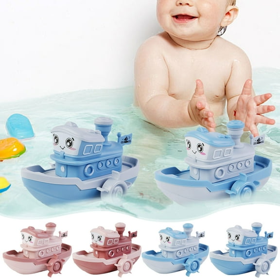 Qocolhg Up to 40% off! Boat Bath Toys for Toddler 1-3 3-6 Year Old, Bath Time Toy for Baby Infant Ages 0-6 6-12 12-18 Months, Wind up Toys for Bathtub Bathroom Pool Beach Swimming, Blue, Clearance