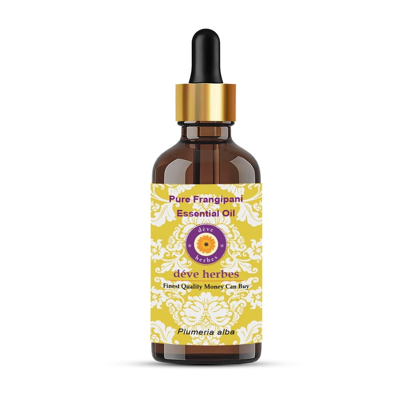 Deve Herbes Pure Frangipani Essential Oil (Plumeria alba) Steam Distilled, Natural & Aromatherapy Use 15ml with Glass Dropper