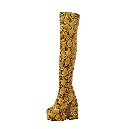 

Fesfesfes Womens Tall Boots Patchwork Serpentine Platform Ultra High Heel Winter Ladies Over The Knee Boots US:7.5(40)