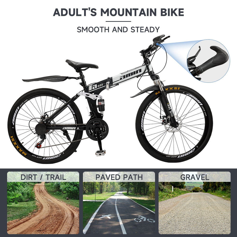 Folding Mountain Bike, Shimano 21 Speed, 26 Inch Adult Bicycle Dual Disc Brake Foldable Bike for Men Womens