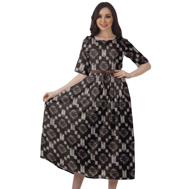 Moomaya Robe Midi à Encolure Dégagée, Robe Plissée pour Femmes, Robes Évasées Évasées Ligne A