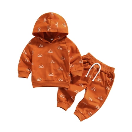 

Qiylii Toddlers Outfits Sun Print Hooded Long Sleeve Sweatshirt + Pants