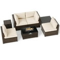thumbnail image 2 of Costway 7 PCS Patio Furniture Set 40,000 BTU Gas Fire Pit Table Propane Tank Cover Table Mix Brown + Off-White, 2 of 10