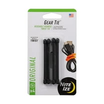 Nite Ize 4-Pack Gear Tie Reusable Rubber Twist Tie, 3" - Black