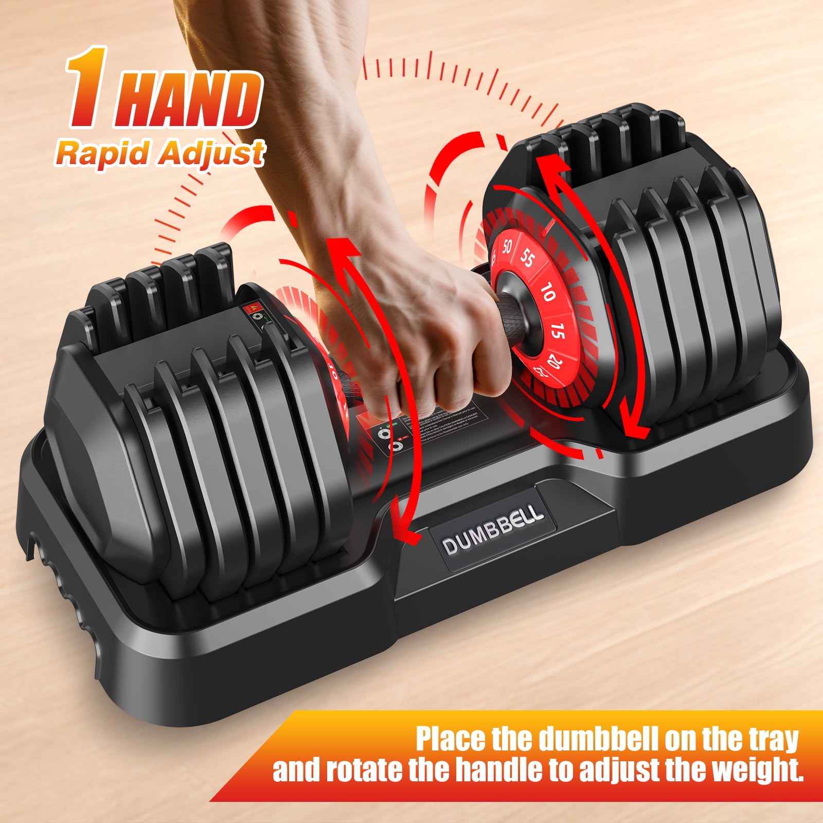 Hiaso 55lb 5-in-1 Adjustable Dumbbell Set Plates & Rack-Space-Saving Free Weights for Home Gym, Full Body Workout for Women & Men