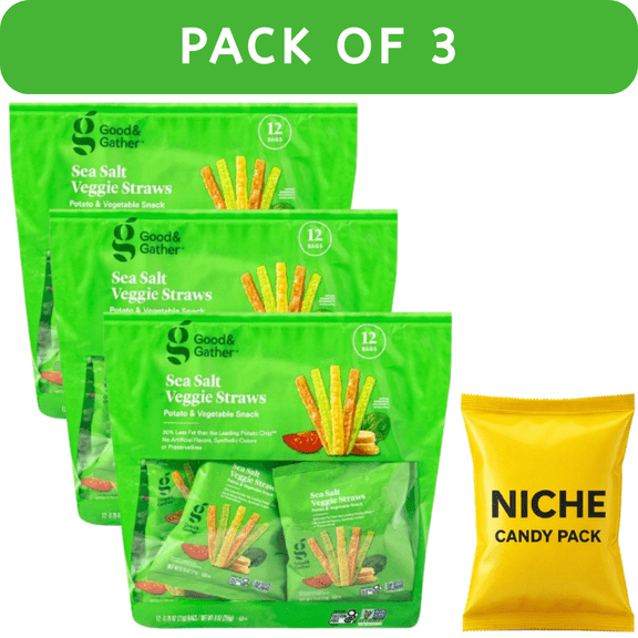 Good & Gather™ Sea Salt Veggie Straws Potato & Vegetable Snack Multipack – 12ct/.75 oz (3 Pack)   Free Candy Pack Included