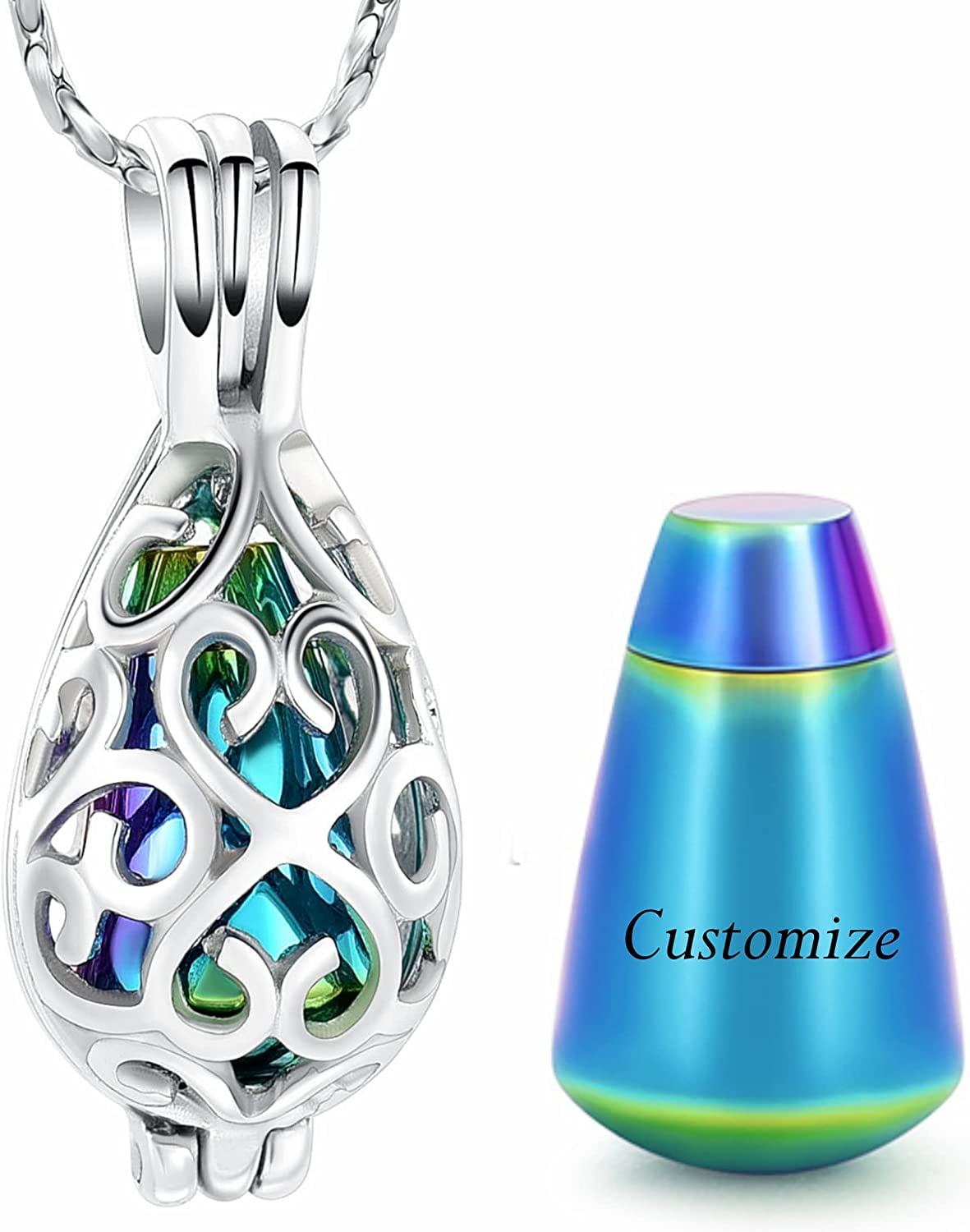 Hollow Urn Cremation Jewelry for Ashes Teardrop Keepsake Necklace