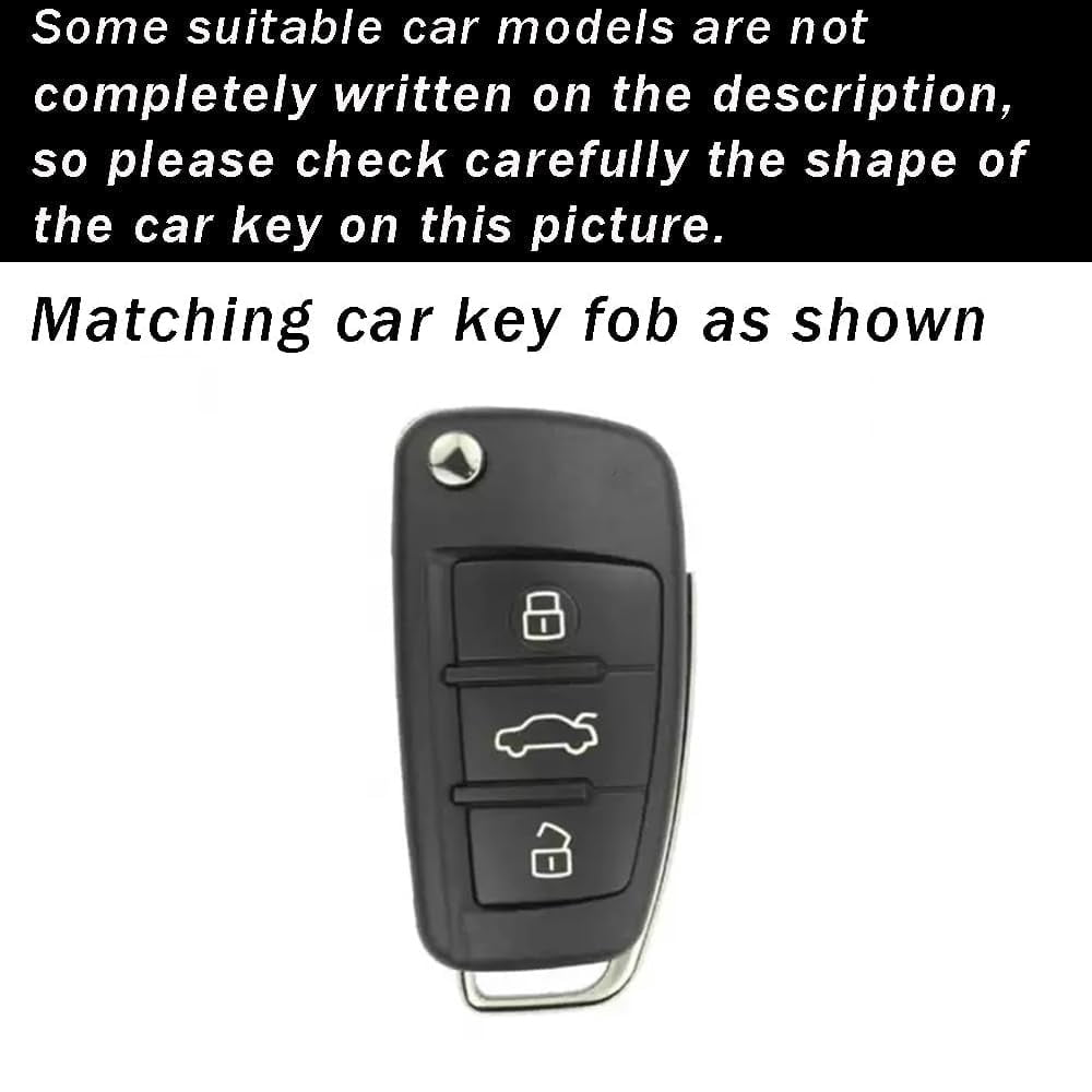 Fit for Audi Flip Key Fob Cover with Keychain Metal Car Key Shell Case Leather Key Holder for A1 A3 A4 A5 A6 A6L A8 Q2 Q3 Q5 Q7 TT TTS R8 S3 S4 S5 S6 RS3 RS4 RS Key Remote