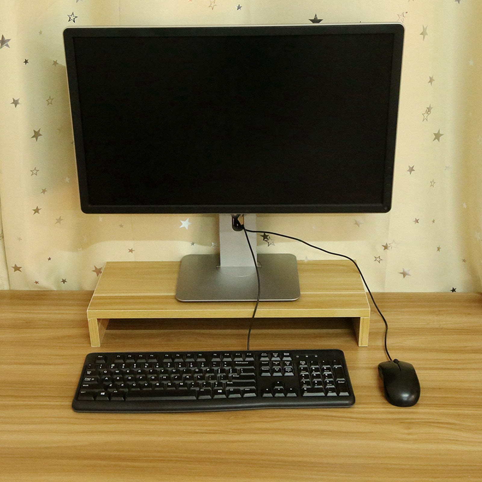 Yajisi Wooden Monitor Stand LED LCD Computer Riser Desktop Organizer Display Shelf Space Saving Design Ergonomic Viewing Height For Home Office Setup, Wooden Color (19.68 inches / 50 cm)