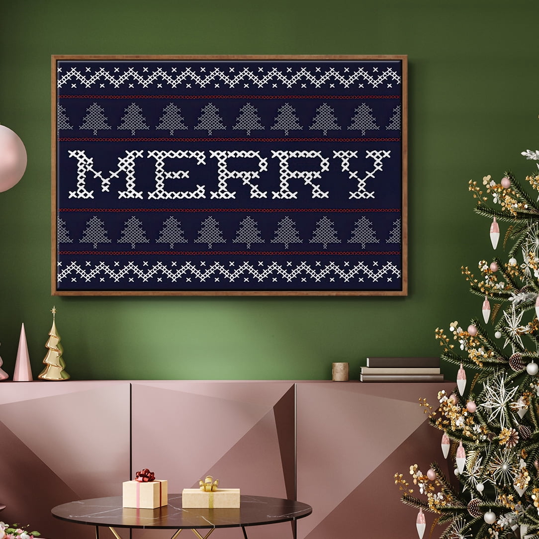 Merry Sweater - Framed Gallery Wrapped Holiday Canvas - 17 x 25 - Rosewood Frame