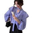 thumbnail image 1 of Purple Shirt,Women Shirt V Neck Ruffle Lantern Sleeve Shirt Purple Ruffle Sleeve Shirt Unbeatable Value, 1 of 9