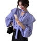 thumbnail image 3 of Camisa de manga de linterna,Camisa de mujer Camisa de manga de linterna con volantes y cuello en V Camisa morada Rendimiento lleno de energía, 3 of 8