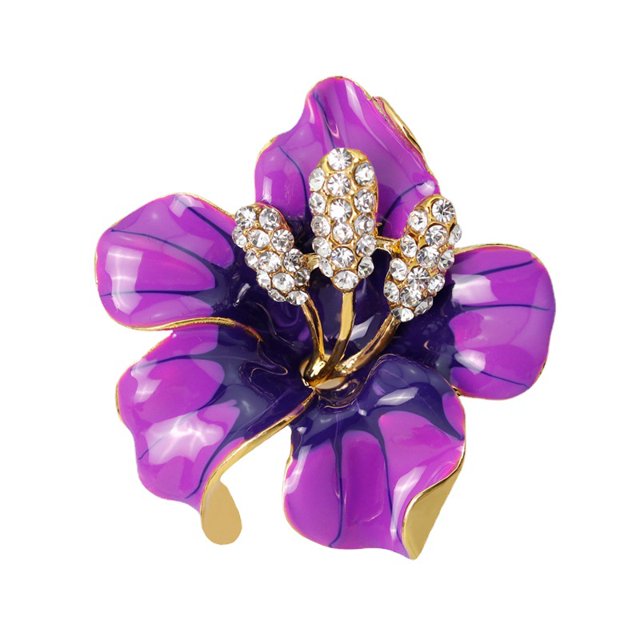 Broche para mujer, broche de flores con vidrio creado, color morado, Metal