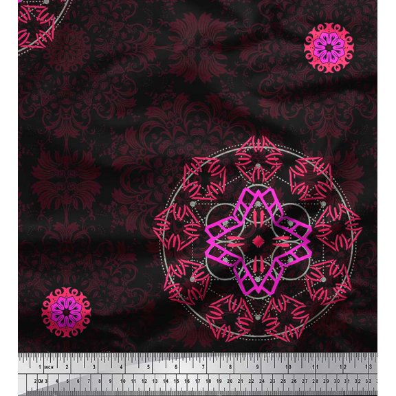 Soimoi Velvet Fabric Sacred Geometry & Filigree Damask Print Sewing Fabric Yard 58 Inch Wide