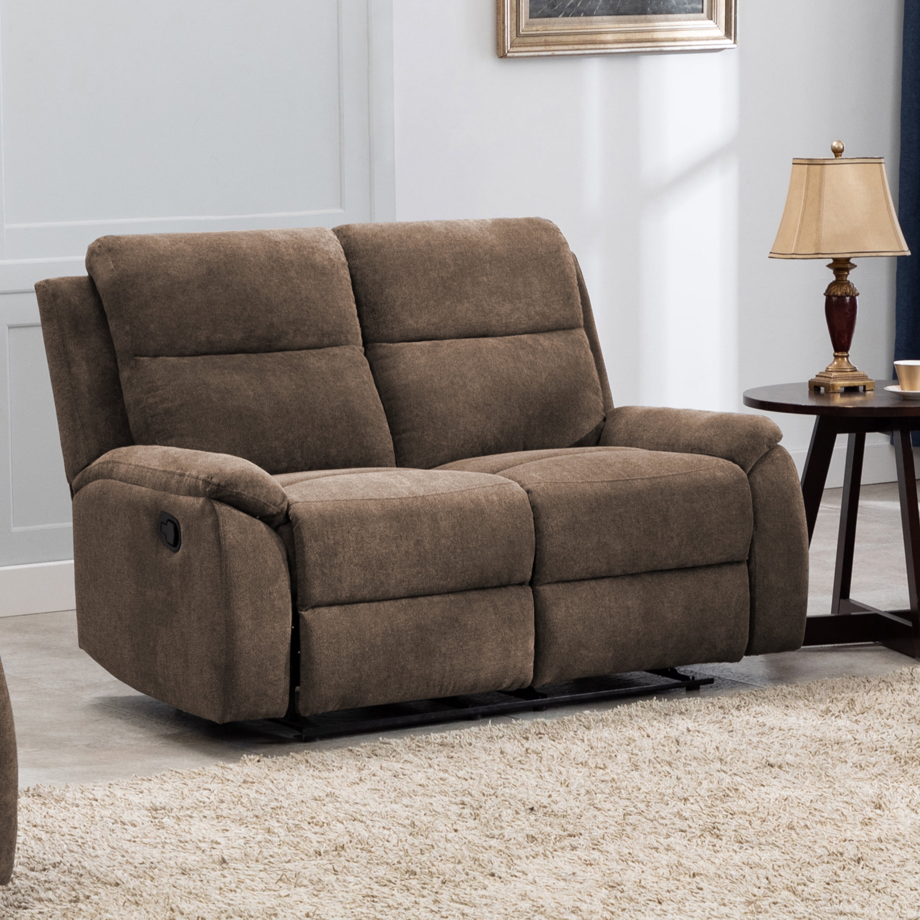 AC Pacific Ronald Contemporary Reclining Loveseat in Brown Faux Leather