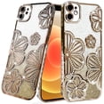 thumbnail image 5 of For Apple iPhone 15 /6.1" Luxury Floral Design Sparkle Glitter Diamond Crystal Rhinestone Shimmer Bling Plating Thick TPU Hard PC Cover, XPM Phone Case [Flower Gold], 5 of 10