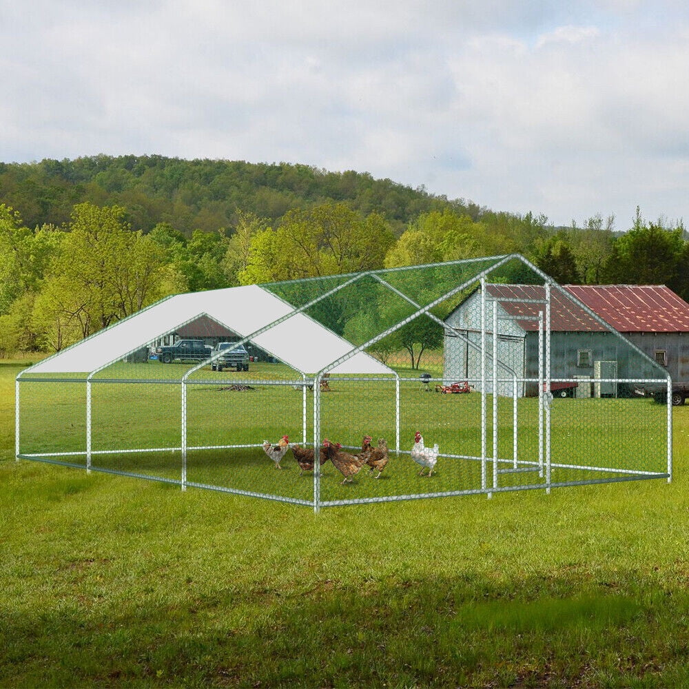 20ft Chicken Coop Run Cage Dog Cage Fence Outdoor Kennel Metal Playpen w/ Cover