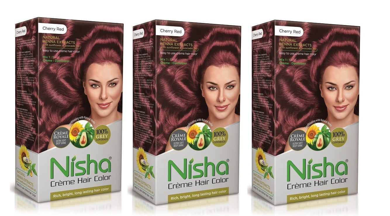 Nisha Creme Hair Color, Permanent Red Hair Dye Colour, Cherry Red (Pack