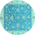 thumbnail image 1 of Ahgly Company Indoor Round Oriental Light Blue Traditional Area Rugs, 5' Round, 1 of 4