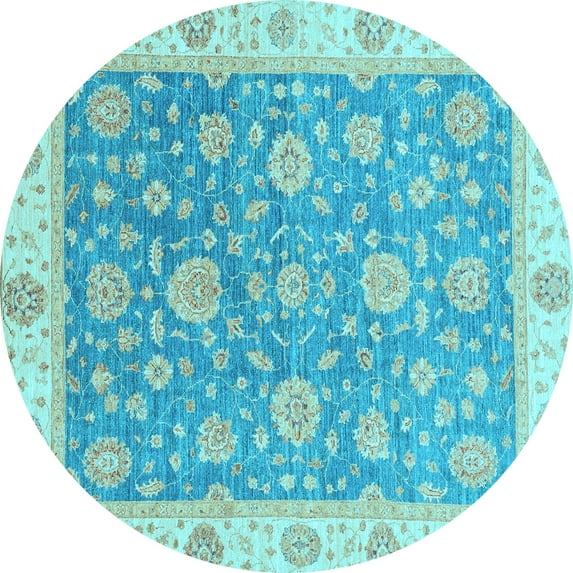 Ahgly Company Indoor Round Oriental Light Blue Traditional Area Rugs, 5' Round