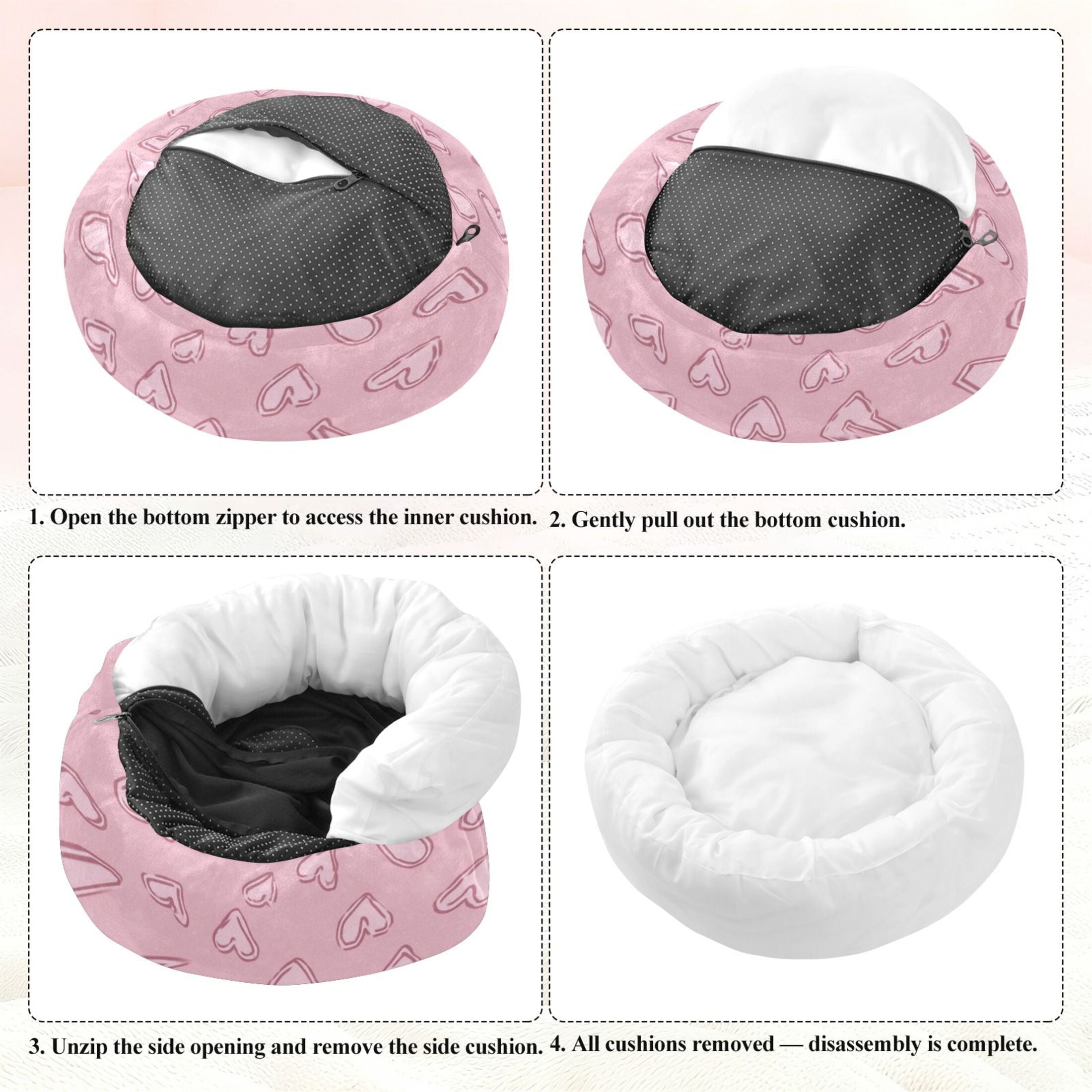 Iauyy Pet Couch Donut Cat Bed for Indoor Cats/Small Dogs Washable & Machine with Non-slip Bottom Calming Cat Furniture, Heart-shaped Lines (M)