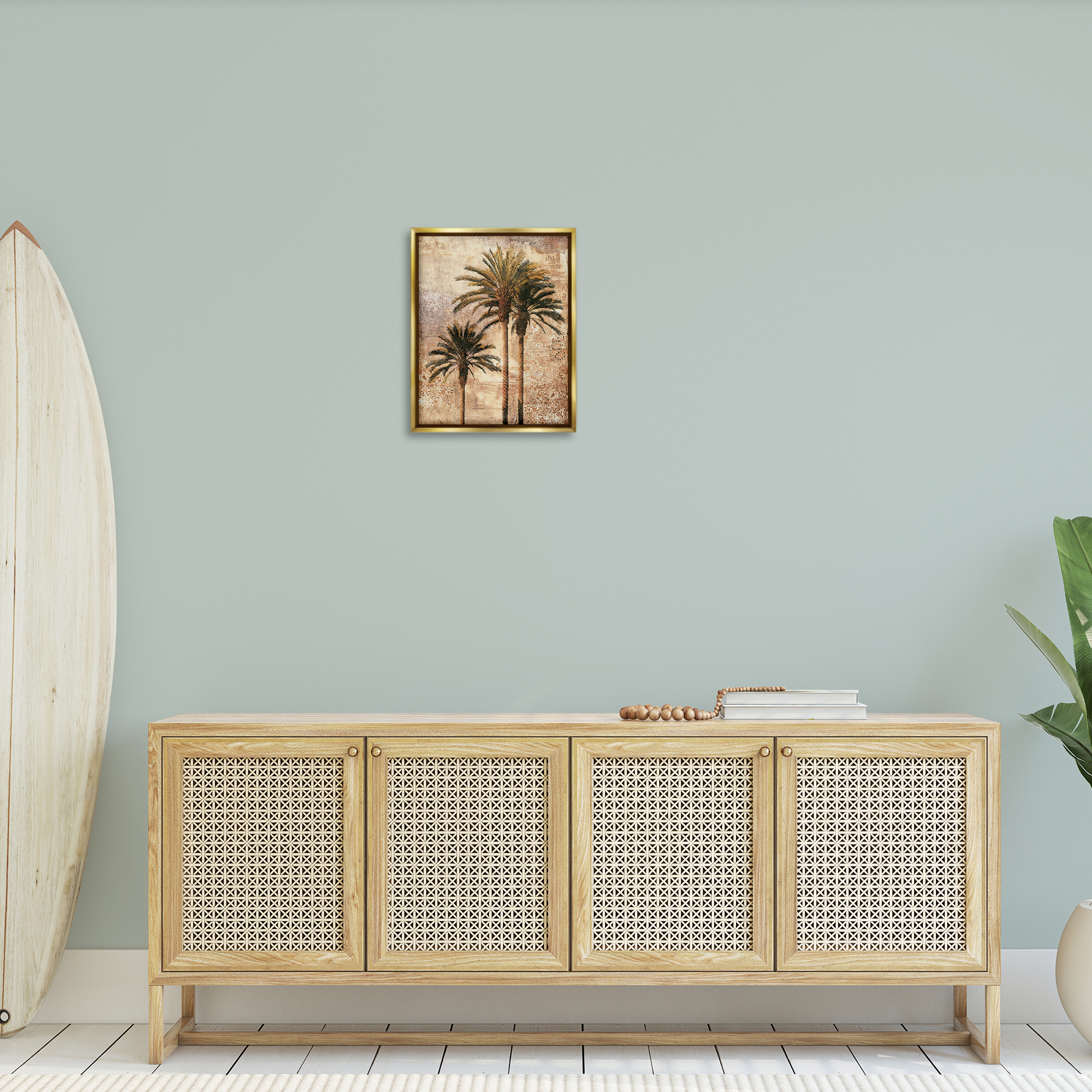 Stupell Industries Rustic Vintage Palms Plants & Flowers Painting Gold Floater Framed Canvas Art Print Wall Art, 17 x 21