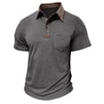 thumbnail image 4 of Men's Collared Polo Shirt Short Sleeve With Pocket Casual T-Shirt Comfortable & Stylish For Spring And Summer Daily Wear Tops,Dark Gray,XL, 4 of 5