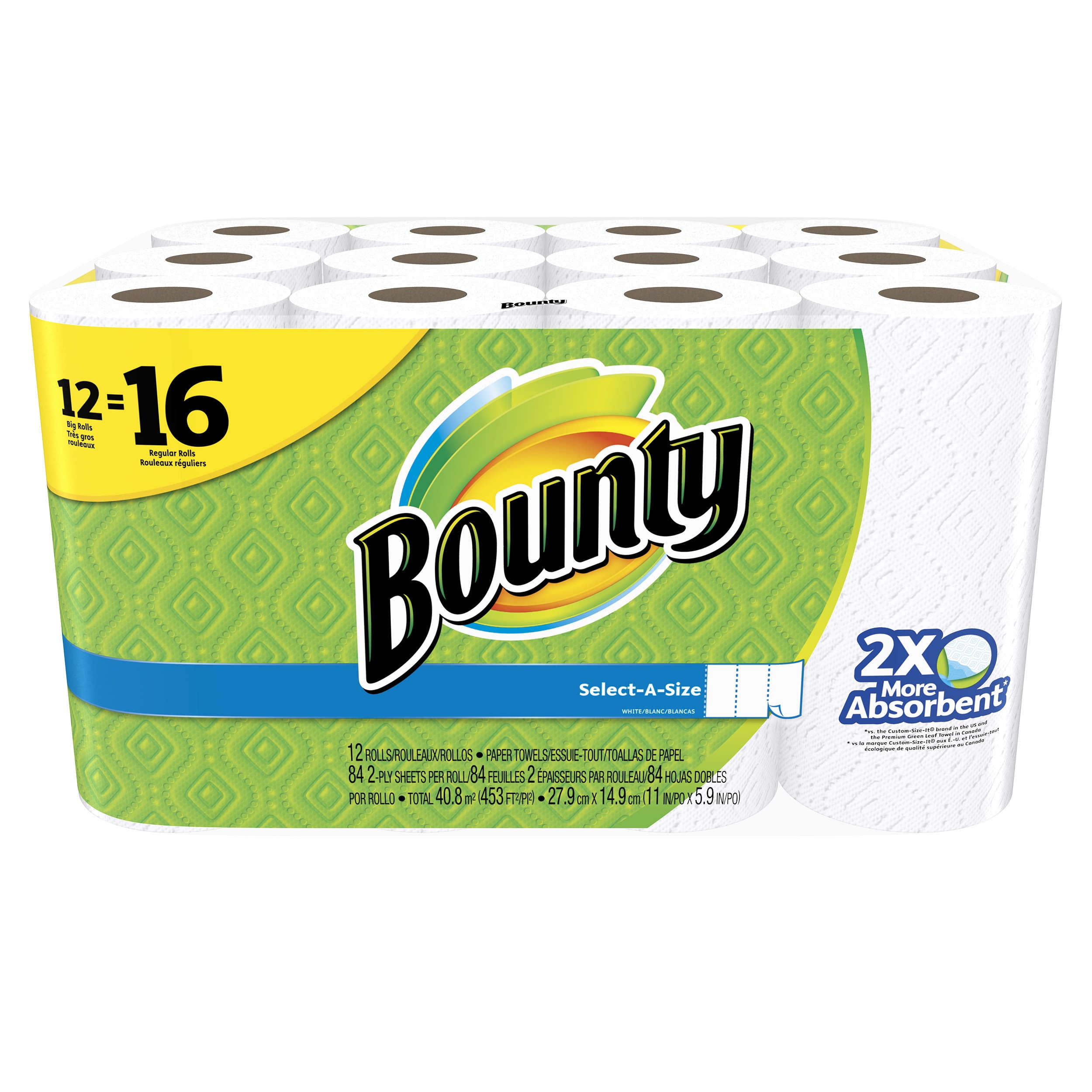 Details about   Bounty Select-A-Size Paper Towels White 8 Triple Rolls = 24 Regular Rolls 