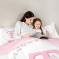 thumbnail image 4 of Manfei Ribbon Bowtie Letter Monogrammed T Twin Bedding Sets 7-Piece for Girls,Kids Teens Princess Bling Pearl Print Bedding Comforter Set,Pink Reversible,Luxury Bedroom Decor, 4 of 7