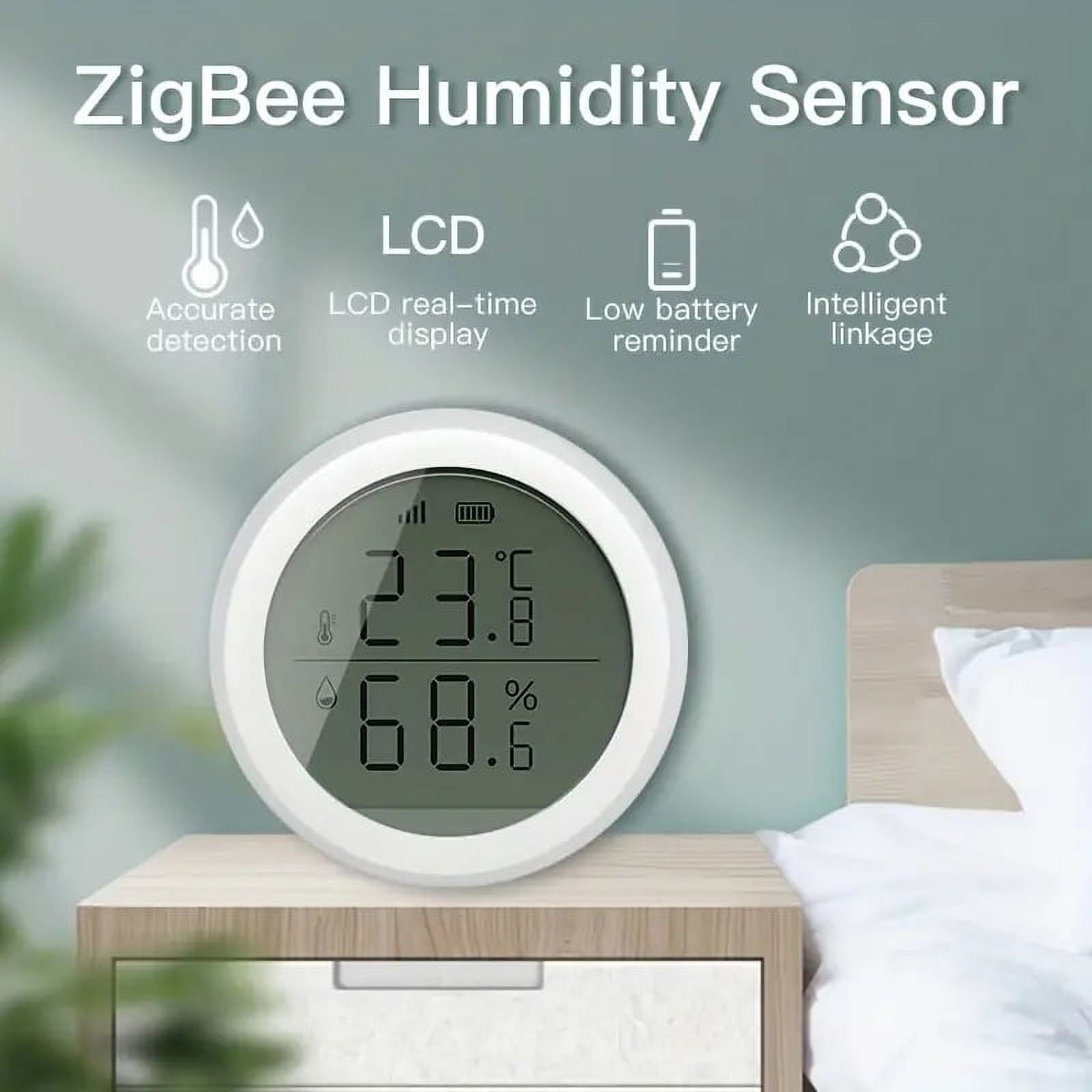 ZigBee 3.0 Thermometer Hygrometer Sensor with APP Alerts Tuya Smart Indoor Temperature and Humidity Monitor for Home
