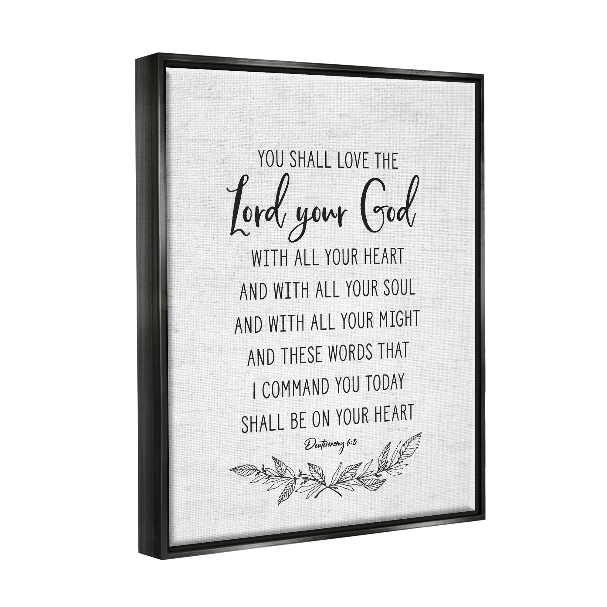 Stupell Industries Rustic Religious Scripture Verse White Grain Pattern Graphic Art Jet Black Floating Framed Canvas Print Wall Art, Design by Lettered and Lined