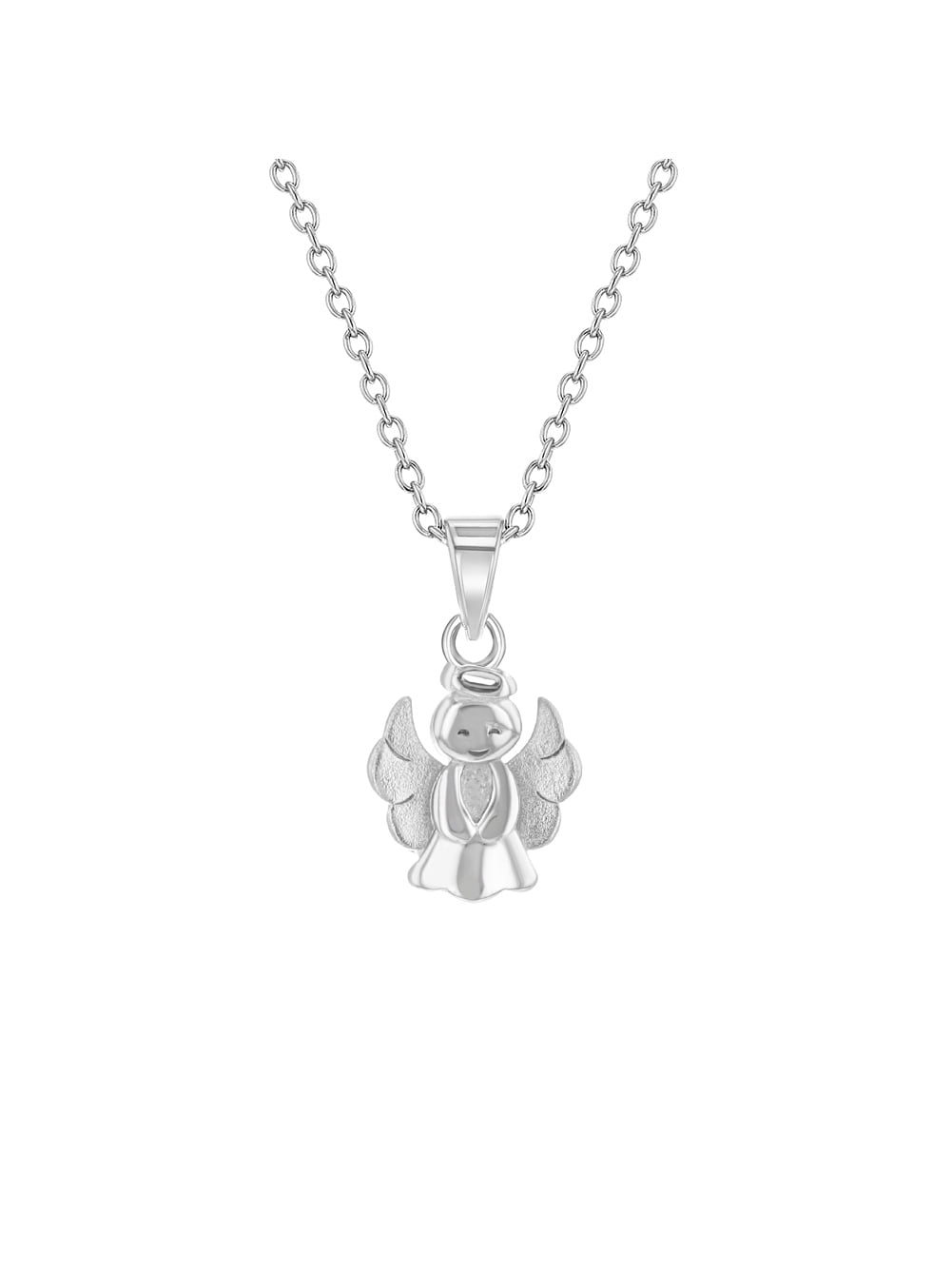 925 Sterling Silver Clear CZ Guardian Angel Necklace Pendant for Children 16" 
