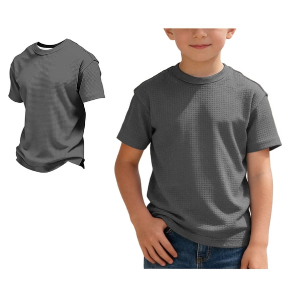 Tween T Shirts for Boys Round Neck Top Tee Summer Casual Short Sleeve Dark Gray T-Shirt Waffle Knit Boy Summer Clothes 10-11 Years