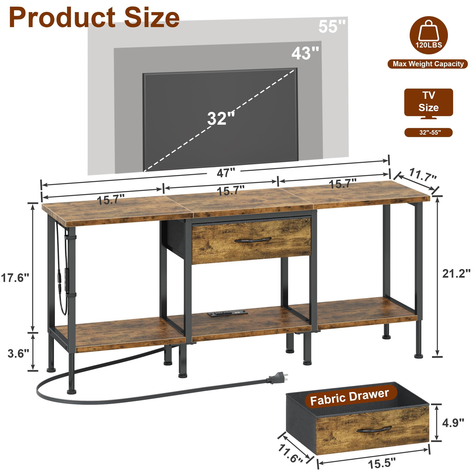 HIGDBFE TV Stand for TVs up to 55 inch, LED Entertainment Center with Fabric Drawers and Power Outlet, Industrial TV Console Table for Living Room and Bedroom