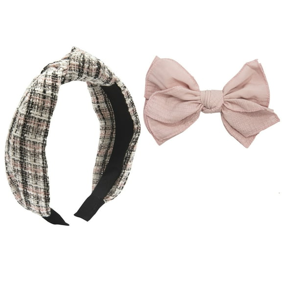 Adult Female Pink Tweed Headband with Bow Barrette