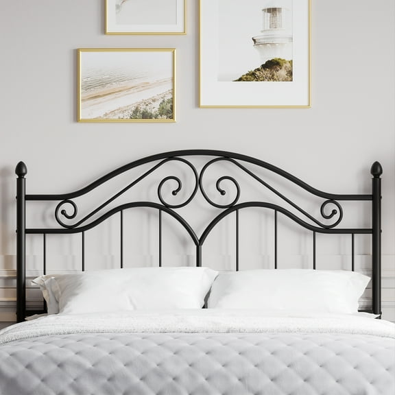Yoneston Vintage Metal Queen Headboard with 3-Level Height Adjustment Design, Black