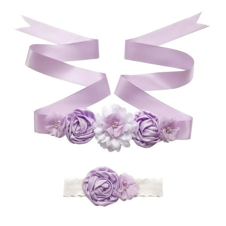 

Flower Girls Sash Belt | Maternity Flower Crystal Pearls Belt and Headpiece for Dress | Accessory for Maternity Pregnancy Baby Shower Wedding Party