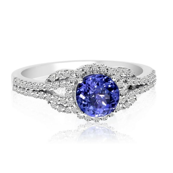 14k White Gold Round Tanzanite and Diamond Ring