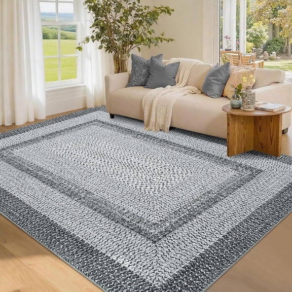 8x10 Grey Geometric Non-shedding Stain Resistant Washable Rug