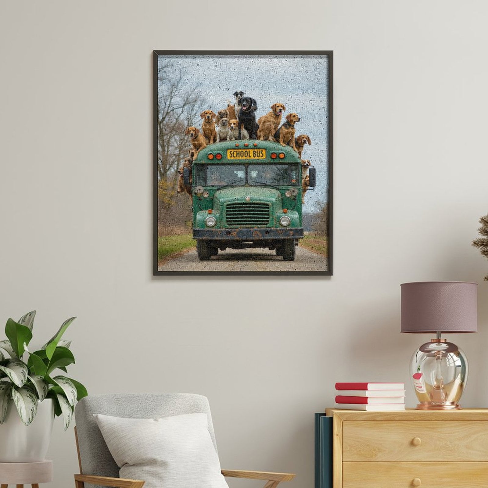 Paint By Numbers Kit for Adults Beginner - DIY Dogs Riding Vintage Green Bus Canvas Painting Kits for Adults, Frameless Paint By Number for Adults for Home Wall Decor 16x20 Inch