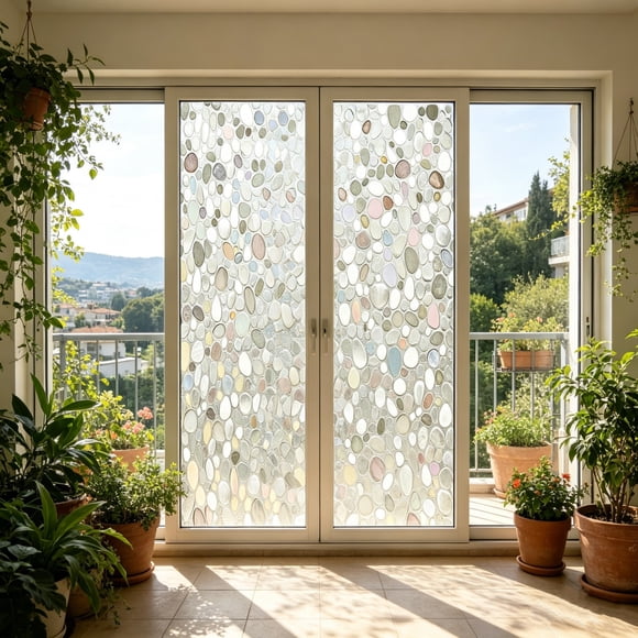 Amzcrzy Pvcs Film Window Film Decorative Cling Sun Blocking Protection Frosted Glass Film for Door No Glue Non Adhesive Scrubbers Cleaning Supplies Bathroom Accessories