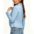 thumbnail image 6 of Ghalytn Women's Cropped Blazer Ruffled Open Front Long Sleeve Fitted Lightweight Layering Jacket, 6 of 6