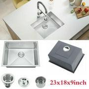 23 in Stainless Steel Farmhouse Sink 23"x18" Kitchen Apron Front Workstation Sink, Handmade Luxury Single Bowl Farm Single Bowl Sink Rust Resistant Easy to Install and Easy to Clean