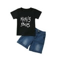 thumbnail image 6 of Newborn Baby Boys Summer Shorts Sets Short Sleeve Letter Print T-shirt Tops Denim Shorts Pants Boys 2pcs Outfits, 6 of 8