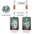 thumbnail image 2 of PU Leather Badge Holder ID Badge Holder with Lanyard for Cards & Credentials Palm Trees and Ocean, 2 of 6